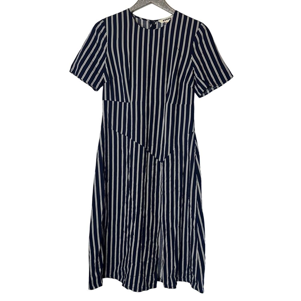 Boden Striped Asymmetric Midi Dress Navy Blue NEW